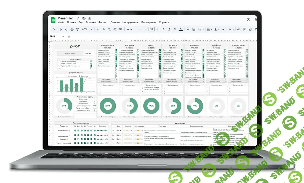 [Google sheets, Planer Plan] Недельный планер (2026)