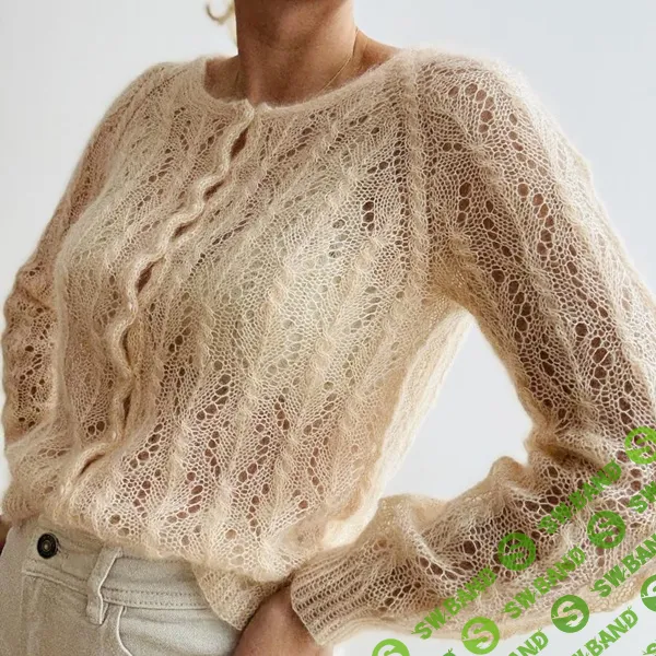 [Вяжи.ру, kolibri by johanna] Gerardina Cardigan - нежный мохеровый кардиган с ажурным узором и косами на реглане (2026)